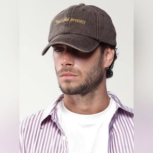 Active After Coffee Embroidered Gray Brown Washed Cap - "Trust the Process" NIP
